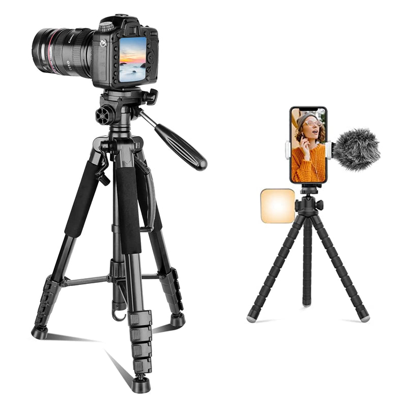  [AUSTRALIA] - 74’’ Camera Tripod Bundle with Cell Phone Tripod with Wireless Remote and Phone Holder, Compatible with Cellphone, Camera, Gopro