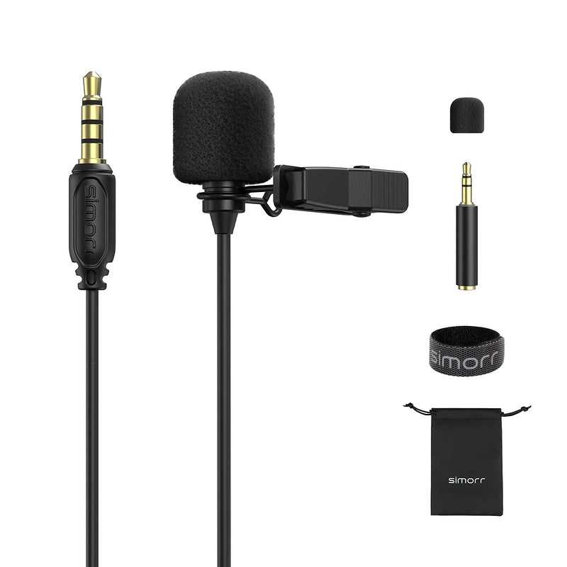  [AUSTRALIA] - simorr 3.5mm TRS/TRRS Professional Lavalier Microphone for Mobile Phone, Computer for YouTube Video Shooting, Video Conference, Vlogging Lapel Clip-on Mic Cable, Length 6.5ft, Balck - 3388 Black