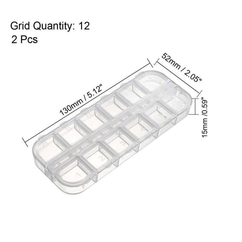  [AUSTRALIA] - uxcell Component Storage Box - Plastic Fixed 12 Grids w Separate Cover Electronic Component Containers Clear White 130x52x15mm Pack of 2