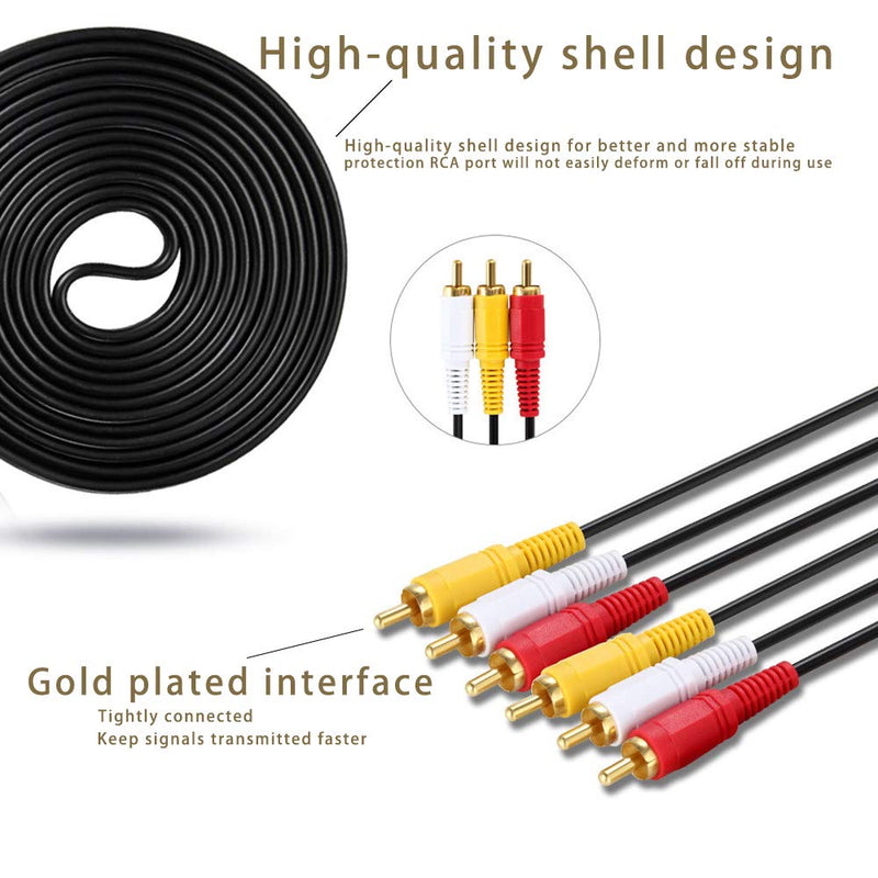 Abysssea 9.8ft- 3 RCA AV Cable Audio Video Composite Cable RCA M/Mx3 Audio/Video Cable for TV, VCR, DVD, Satellite, and Home Theater Receivers (3 Male to 3 Male - Gold Plated) - LeoForward Australia