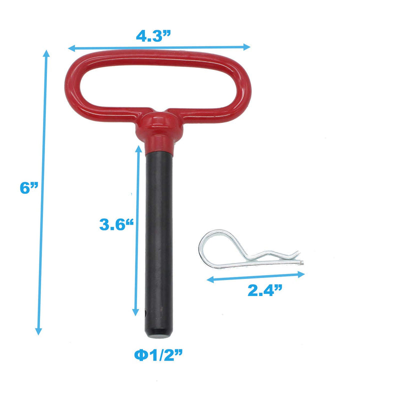  [AUSTRALIA] - X-Haibei Head Towing Hitch Pin and Clip 1/2 x 3 5/8 inch for Tractor RV Trailer Truck, Red Handle, 1 Pack