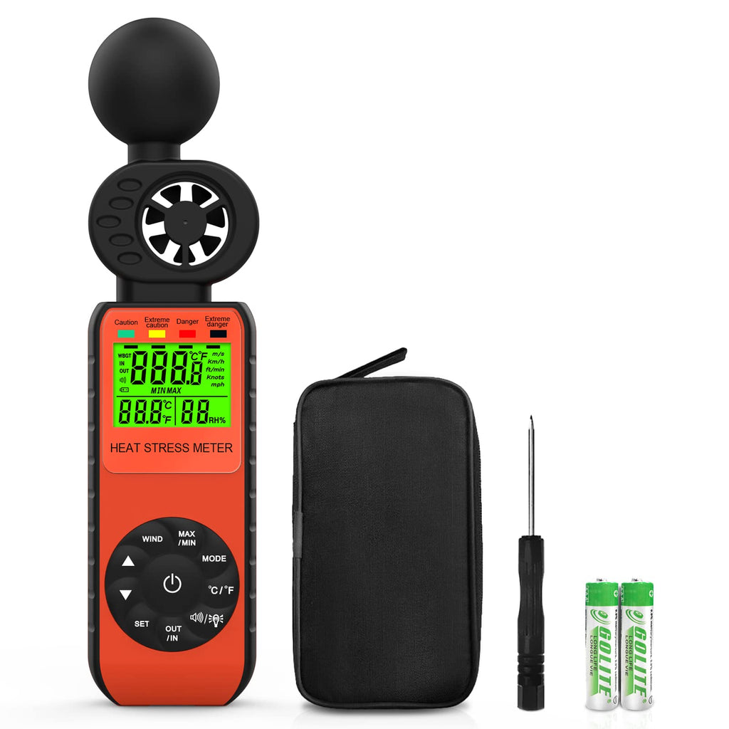  [AUSTRALIA] - Digital Anemometer Heat Stress Meter, Handheld Anemometer with Heat Stress Index Measurement Wind Speed, WBGT Temperature & Humidity, Wind Gauge Heat Stress Monitor for Outdoor