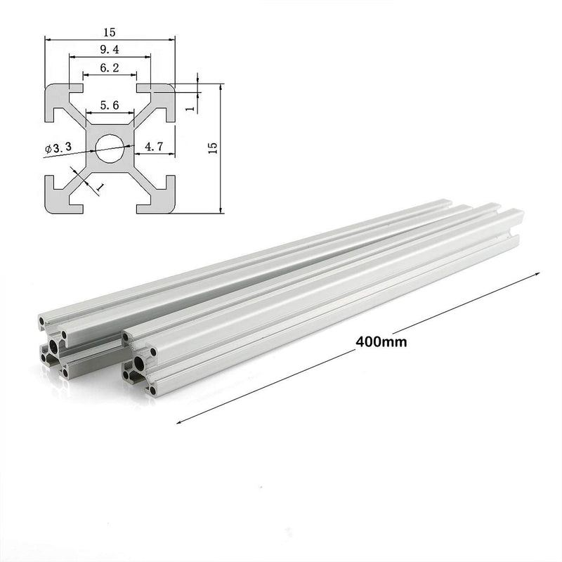  [AUSTRALIA] - PZRT 2PCS Silver 1515 Aluminum Profile European Standard Anodized Linear Rail 1515 Aluminum Profile Extrusion for DIY 3D Printer Workbench CNC (400mm) 2 400mm