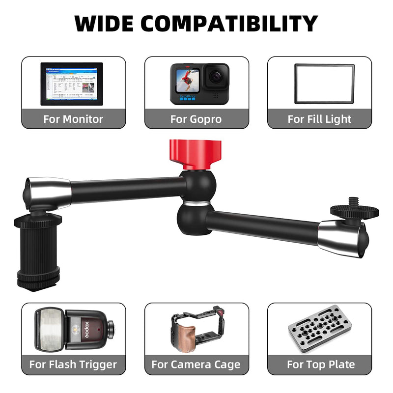  [AUSTRALIA] - TOAZOE 11 Inch Adjustable Articulating Friction Magic Arm with Both 1/4" Thread Screw Compatible with DSLR Camera, LCD Monitor, Fill Light Single Magic Arm