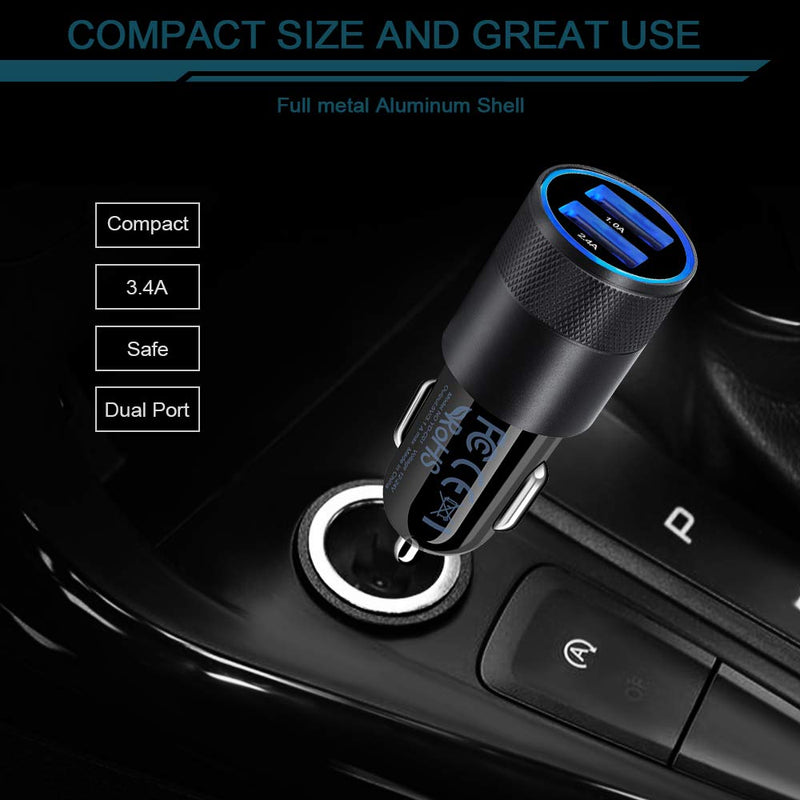 Car Charger, [2Pack] 3.4a Fast Charge Dual Port USB Cargador Carro Lighter Adapter for iPhone X XR XS Max 8 Plus 7s 6s 12 11 Pro Max, iPad, Samsung Galaxy S21+ S10 Plus S7 j7 S10e S9 Note 8, LG, GPS Black - LeoForward Australia