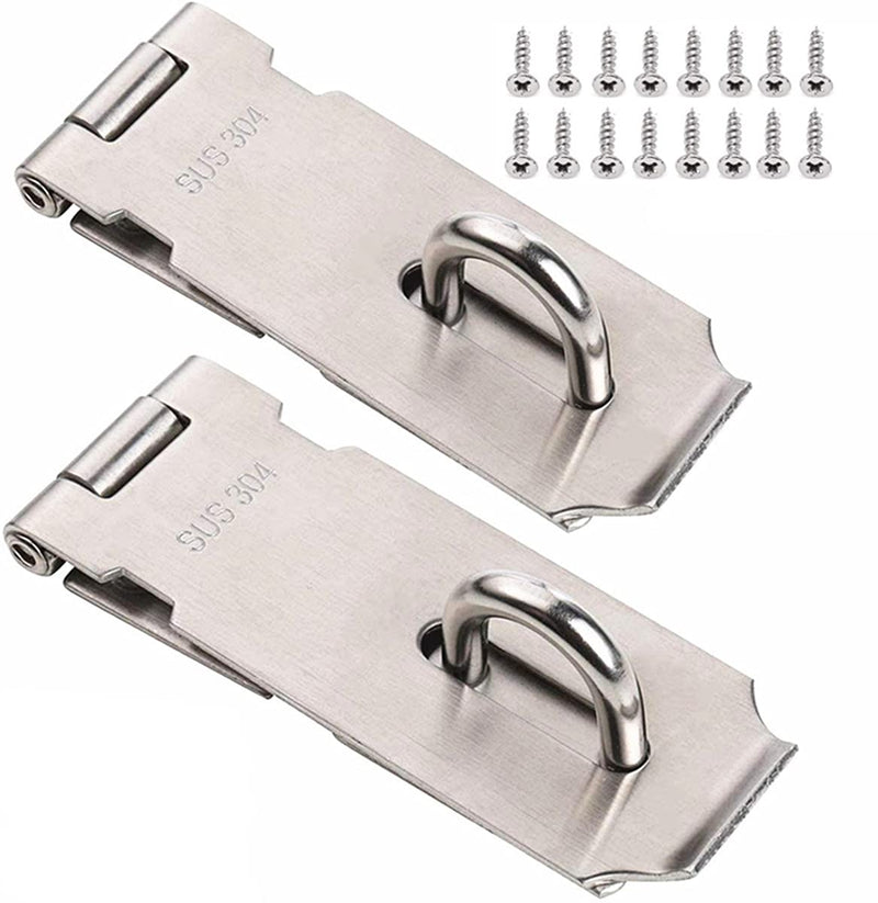  [AUSTRALIA] - 2 PCS 5 Inch Padlock Hasp, Stainless Steel Security Door Clasp Hasp Lock Latch, 2mm Extra Thick Door Gate Bolt Lock with 16 Mounting Screws (5inch) 5inch