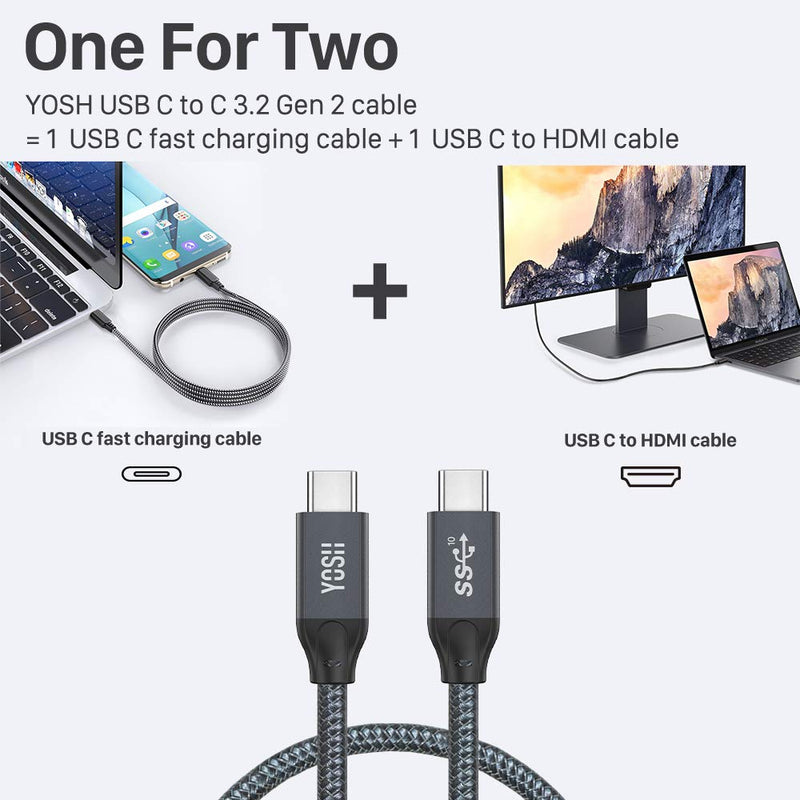  [AUSTRALIA] - YOSH USB C to USB C Cable, 3.3ft USB 3.1 Gen 2 Fast Charging USB C Cable, Nylon Braided Type C Data Cable for Samsung Galaxy S21/S21+/S20+ Ultra, Note 20/10 Ultra,MacBook Air/Pro, iPad Pro 2020/2018