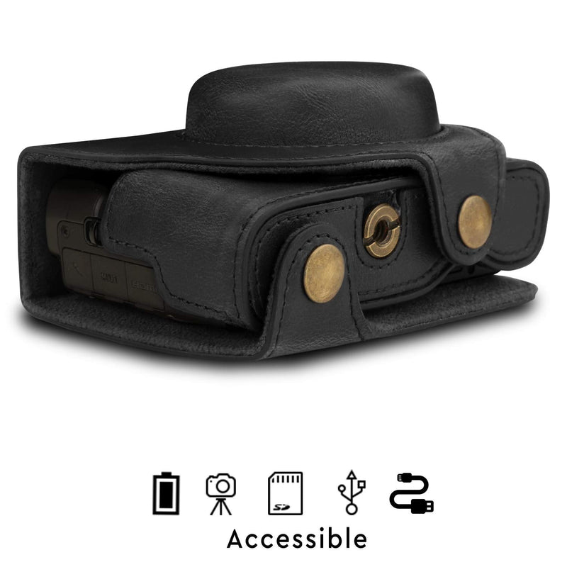  [AUSTRALIA] - MegaGear Ever Ready Leather Camera Case Compatible with Sony Cyber-Shot DSC-RX100 VII Black