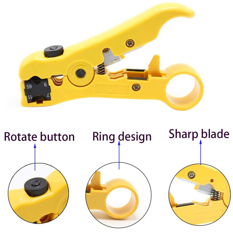  [AUSTRALIA] - Carkio 1 Pack Yellow Universal Coaxial Cable Stripping Pliers+1 Pack Coaxial Cable Crimping Tool,Coaxial Compression Tool Coax Cable Crimper Kit Compatible with Flat or Round TV/UTP RG59/6/7/11 item 2