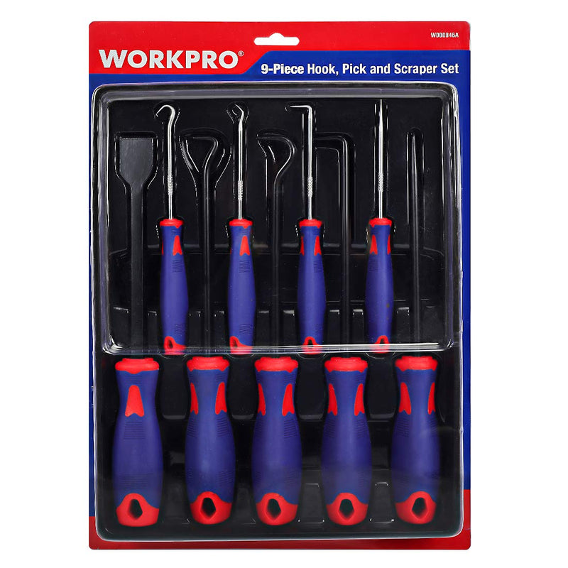  [AUSTRALIA] - WORKPRO 9Pcs Precision Pick & Hook Set with Scraper, Automotive & Electronic Hand Tools, W000846A