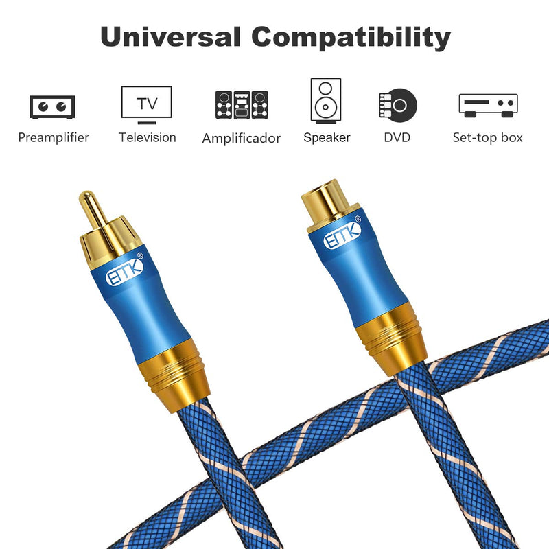 RCA Extension Cable(3ft/1m) EMK RCA Male to Female Cable Gold Plated Copper Shell Heavy Duty Digital Coaxial Audio Cable Subwoofer Cable for Home Theater, HDTV, Amplifiers, Hi-Fi Systems 3ft/1m - LeoForward Australia