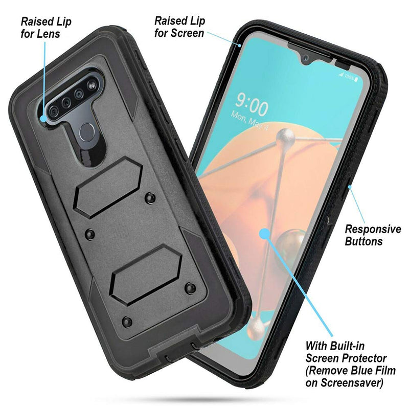  [AUSTRALIA] - Holster Phone Case for LG K51, LG Q51 / LG Reflect (TracFone) Case with Swivel Belt Clip, Built-in Screen Protector Heavy Duty Full Body Protection Shockproof Kickstand Cover 6.5 inch (LG K51)