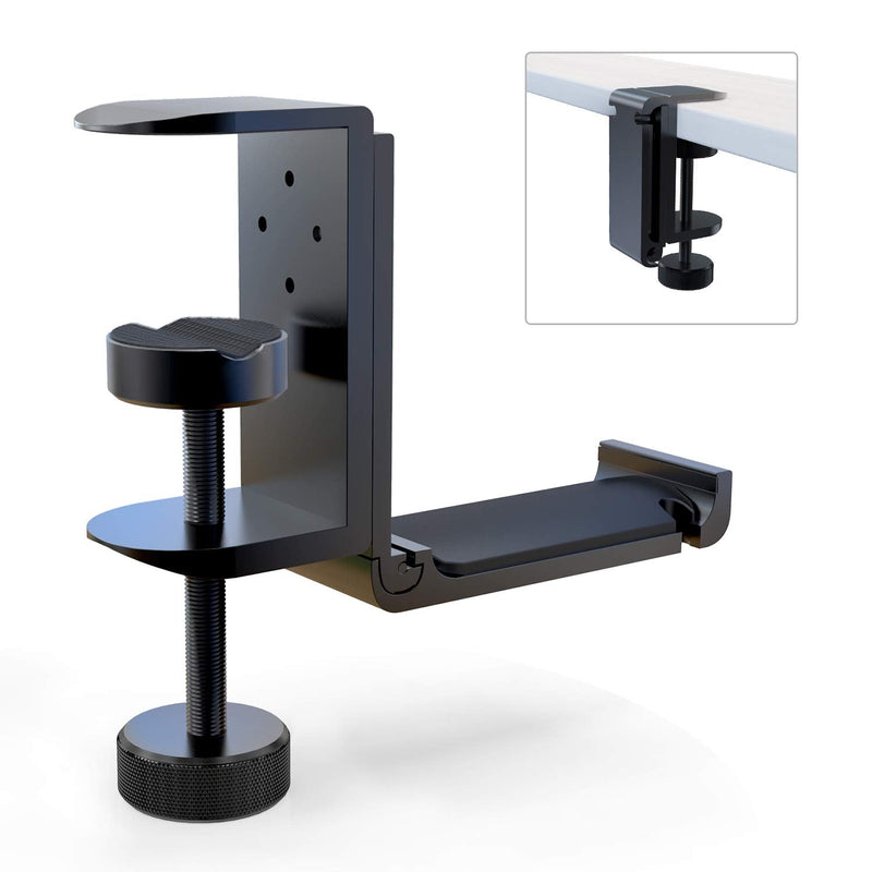  [AUSTRALIA] - APPHOME Headphone Hook Desk, Headphones Stand Under Table Foldable Headset Holder Clamp Hanger Mount, Built in Cable Clip Organizer for PC Gaming, Office, Backpack Bag Purse Hanging Premium Black-One Pack