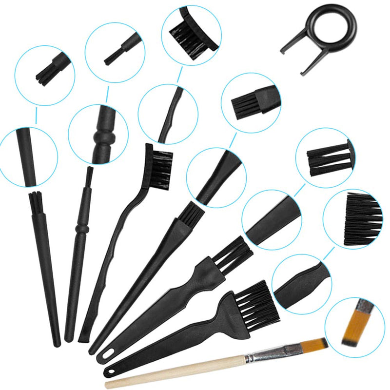  [AUSTRALIA] - Plastic Handle Anti Static Brushes,Sonku Portable Nylon Cleaning Brushes and Tweezers Keyboard Puller Wooden Brush Wiping Cloth Computer Keyboard Cleaning Brush Kit(Set of 16)