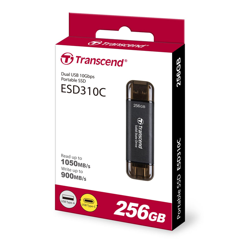  [AUSTRALIA] - Transcend 256GB Portable SSD, ESD310C, USB 10Gbps with Type-C and Type-A TS256GESD310C