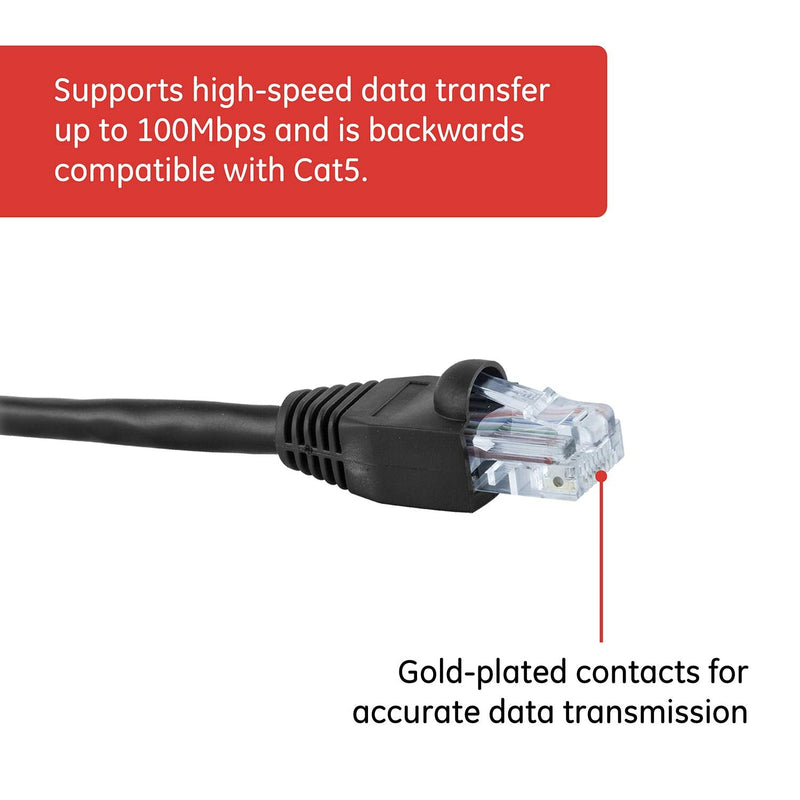  [AUSTRALIA] - GE Cat5E Ethernet Cable, 3ft Ethernet Cable, Up to 100Mbps, Rated 100 Mhz, UTP, For High Speed Internet Devices, Streaming Devices, Routers, RJ45 Connectors, for Home or Office, Black, 33762 3 Feet