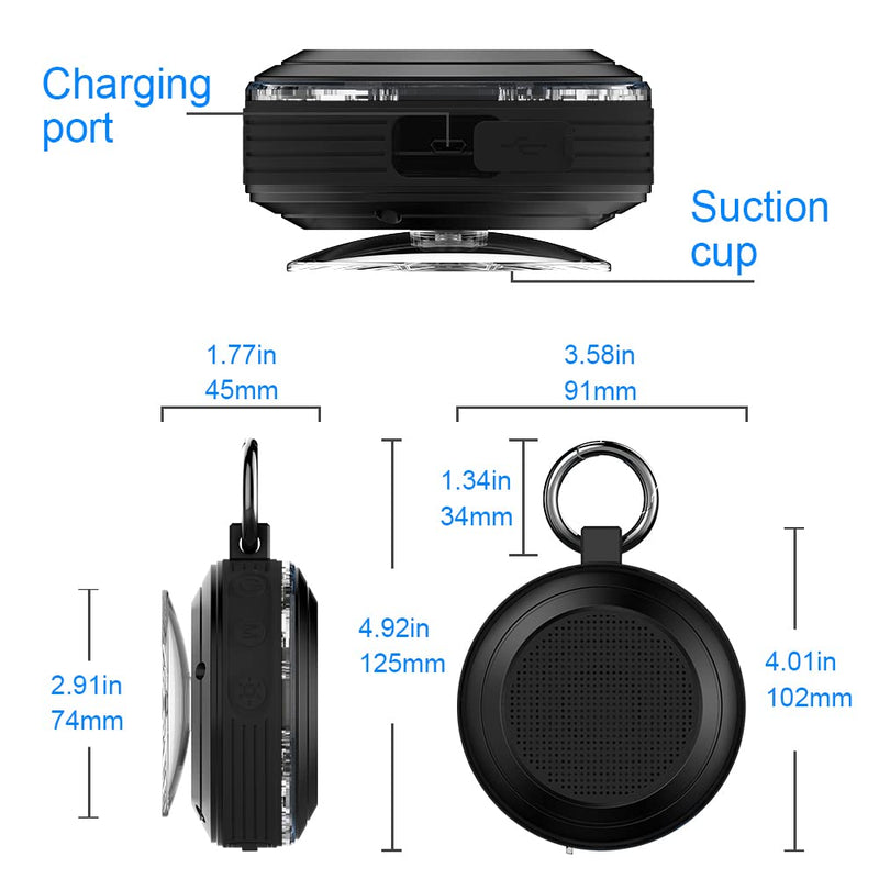  [AUSTRALIA] - Bluetooth Shower Speaker, Geryst Portable Speaker with Subwoofer, IPX7 Waterproof Wireless Speaker, Mini Speaker Stereo with Suction Cups Hook for Beaches, Hiking, Camping, Swimming, Pool Parties Black