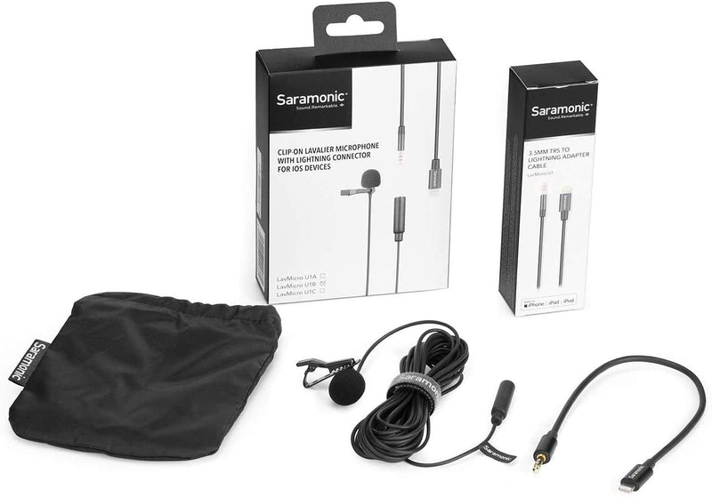  [AUSTRALIA] - Lavalier Lightning Microphone, Saramonic LavMicro U1B Universal Lapel Mic with Lightning Plug Adapter Compatible with iPhone 13 12 11 X MAC iPad YouTube Video Facebook Live (20ft)