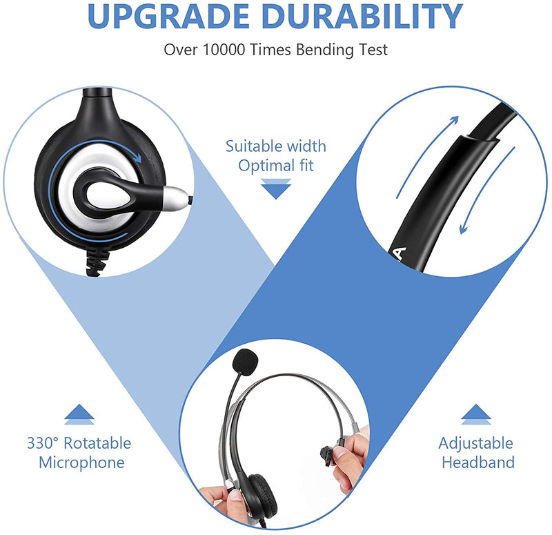  [AUSTRALIA] - Arama Phone Headset 2.5mm with Noise Canceling Mic & Mute Switch Ultra Comfort Telephone Headset for Panasonic AT&T Vtech Uniden Cisco Grandstream Polycom Cordless Phones Mono-A600