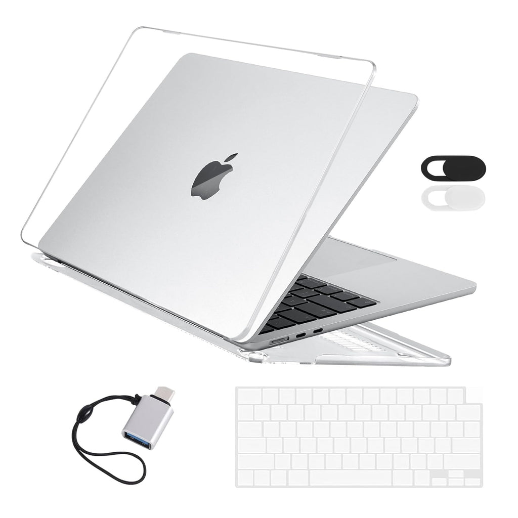  [AUSTRALIA] - EooCoo Compatible with New MacBook Air 15 inch Case 2023 Release A2941 M2 Chip with 15.3 Retina Display & Touch ID, Plastic Hard Shell Case &Keyboard Skin&Camera Cover&Type C Adapter, Crystal Clear