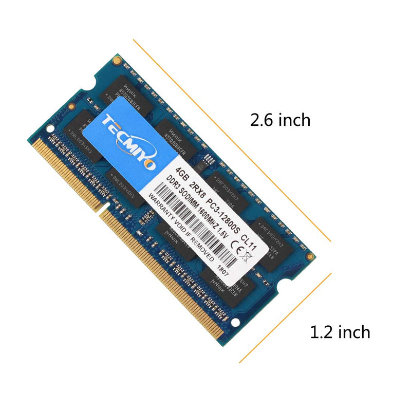  [AUSTRALIA] - TECMIYO DDR3L 1600MHZ SODIMM RAM 4GB, DDR3 PC3L-12800S 204Pin Non ECC Unbuffered 1.35V/1.5V CL11 2RX8 Dual Rank for Laptop Notebook Computer Memory Module-Blue PC3L 12800S 4GB DDR3L 1600 Blue