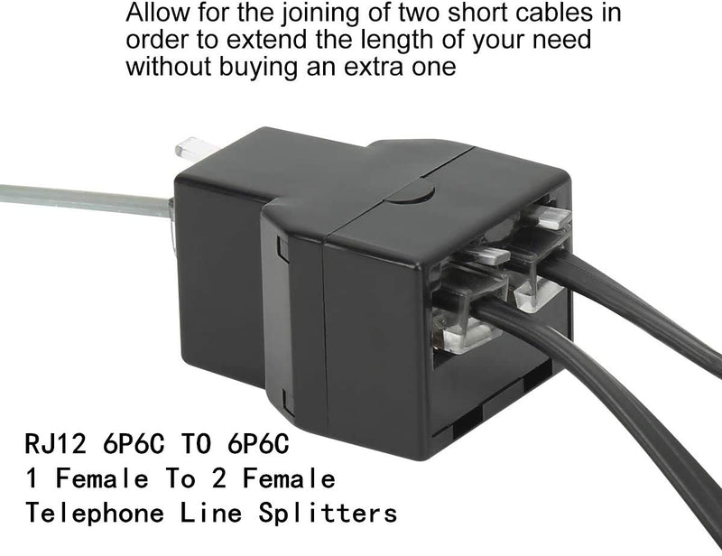 RJ12 6P6C 3Female Telephone Splitter Adapter Cable,Telephone Landline Cable Connector and Separator(3Pack，Black) - LeoForward Australia