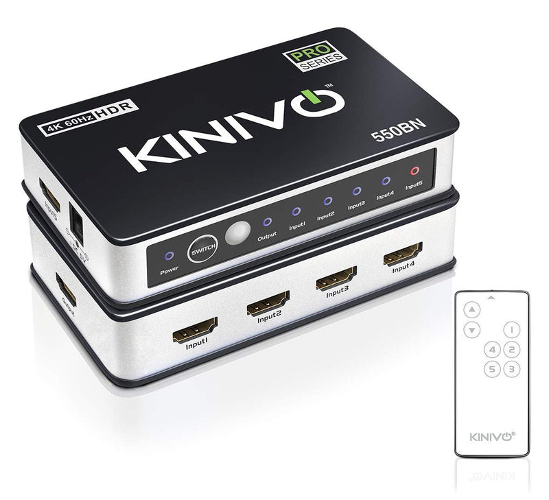  [AUSTRALIA] - Kinivo HDMI Switch 4K HDR (5 Port, 4K 60Hz, HDMI 2.0, High Speed-18Gbps, IR Remote) - Compatible with Roku, PS5/PS4, Xbox, Apple TV, Blu-ray Player, Cable Box 4K - 5 Port