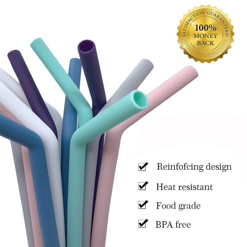  [AUSTRALIA] - Senneny Set of 6 Silicone Drinking Straws for 30oz and 20oz Tumblers Yeti/Rtic- Reusable Silicone Straws BPA Free Extra Long with Cleaning Brushes- 6 Bent- 8mm diameter