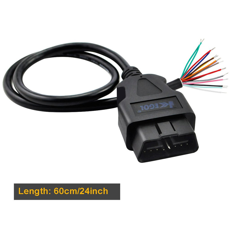 iKKEGOL 16 Pin J1962 OBD2 OBD-II Male Connector to Open Plug Wire, OBD Diagnostic Extension Cable Pigtail for DIY (60cm 24" inch, 2ft) 1x Male connector Pigtail - LeoForward Australia