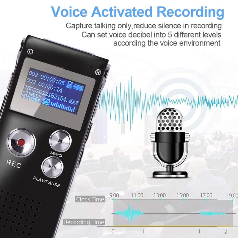  [AUSTRALIA] - 16GB Digital Voice Recorder Voice Activated Recorder with Playback Upgraded Portable Tape Recorder for Lectures, Meetings, Interviews, Mini Audio Recorder Dictaphone USB Charge, MP3, Password