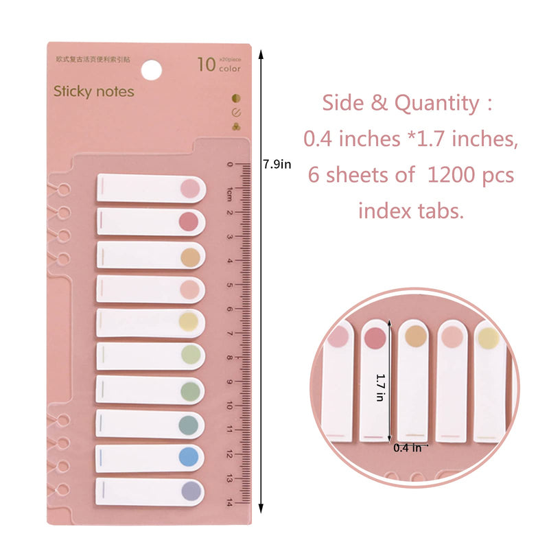  [AUSTRALIA] - 1200 Pcs Sticky Index Tabs, 6 Sheets Morandi Strip Index Tabs, Writable Page Sticky Notes with Ruler for Page Marking Classify File