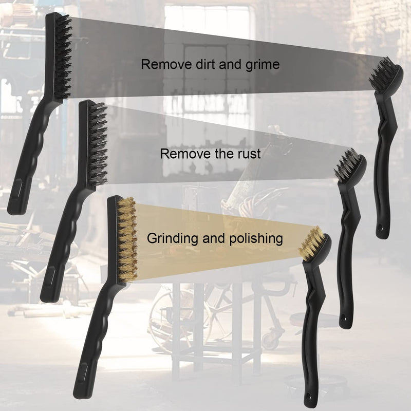  [AUSTRALIA] - VASTOOLS Wire Brushes Pack of 6. for Cleaning Welding Slag, Rust and Dust. 9" and 6-3/4" Brass, Nylon, Stainless Steel Brushes with Rigid Handle WB-6-1