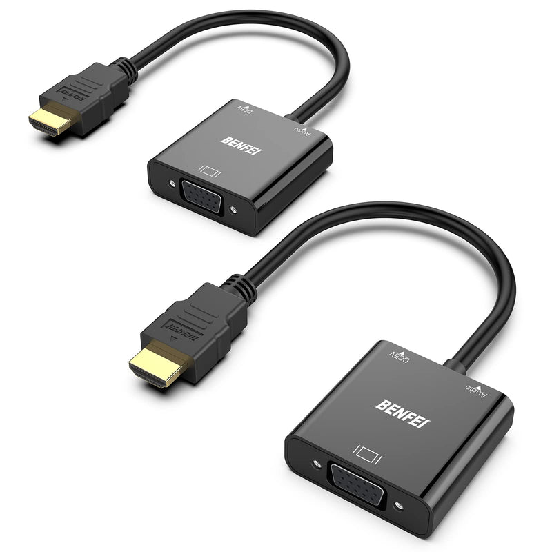  [AUSTRALIA] - BENFEI HDMI to VGA, 2 Pack, Gold-Plated HDMI to VGA Adapter (Male to Female) Compatible for Computer, Desktop, Laptop, PC, Monitor, Projector, HDTV, Raspberry Pi, Roku, Xbox, PS4, Mac Mini