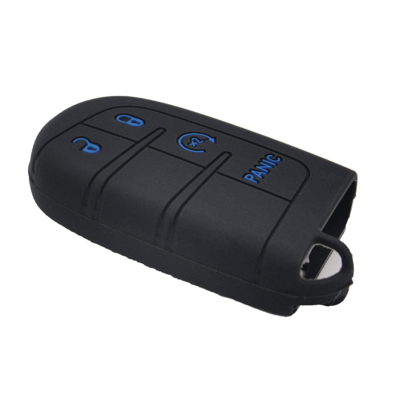 LemSa 2pcs Silicone 4Button Smart Key Fob Cover Case Remote Keyless Entry Bag Compatible with Dodge Durango Journey Dart Challenger Jeep Renegade Fiat, for M3N-40821302 M3M-40821302, Black+Blue Button - LeoForward Australia