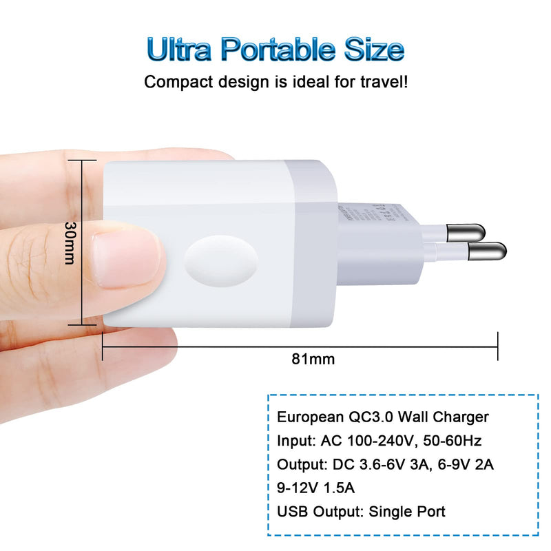  [AUSTRALIA] - European USB Wall Charger Quick Charge 3.0 EU Power Plug Adapter Fast Charging for iPhone 14/13/13Pro Max/13Mini/12 Pro Max/12 Mini/SE/11,Samsung Galaxy S23 Ultra/S22/S21/S20 5G,Google Pixel 7/6 Pro/5 2 Pack White