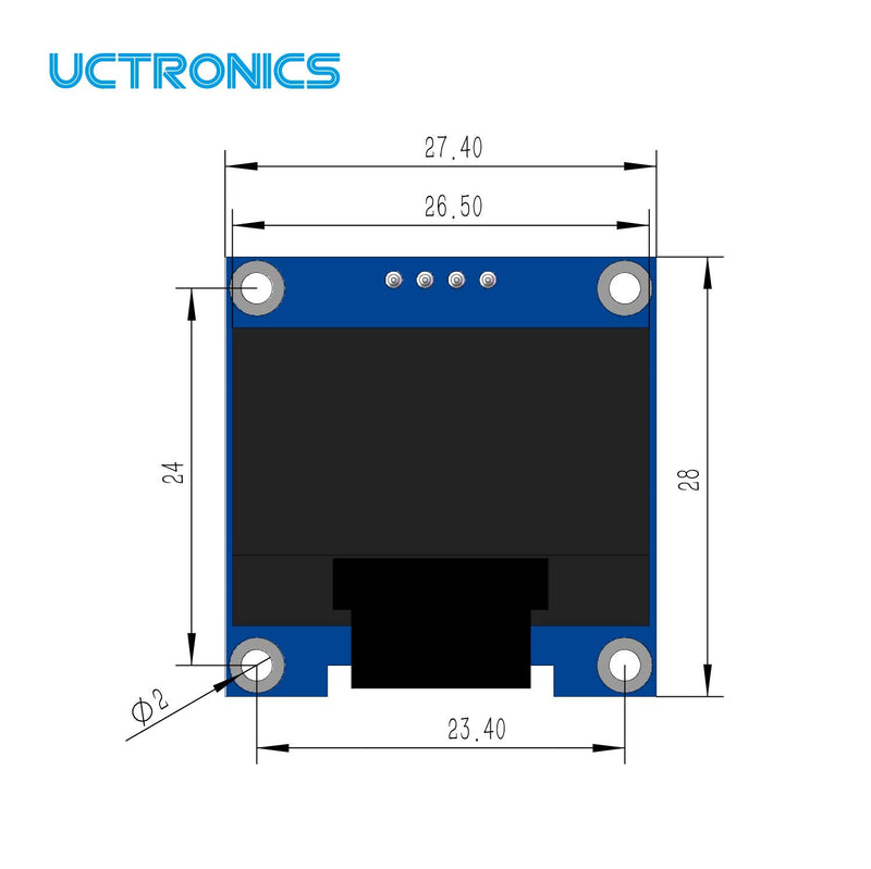  [AUSTRALIA] - UCTRONICS 2 Pack 0.96" OLED Display Module for Arduino, 12864 128x64 Pixel SSD1306 I2C Serial Mini Screen, Yellow and Blue