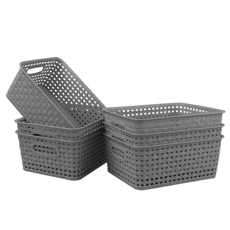  [AUSTRALIA] - Yarebest 6-Pack Small Plastic Woven Rattan Storage Basket, Gray