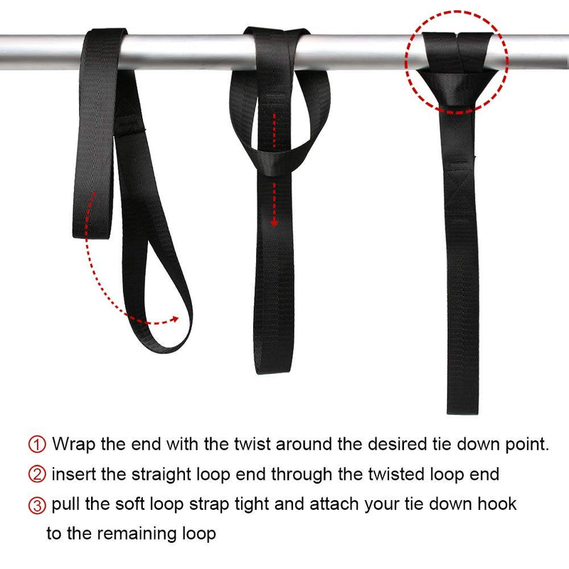  [AUSTRALIA] - Heavy Duty 1,200lb. Workload Soft Loop Tie Down Straps for Towing or Trailering ATV, UTV, Motorcycle, Lawn Garden Equipment (Set of 8) (18 Inches, Black) 8 Pack