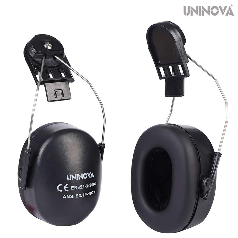  [AUSTRALIA] - UNINOVA Hard Hat Attachment Earmuff - Helmet Attachable Ear Muff - ANSI NRR 24dB Black