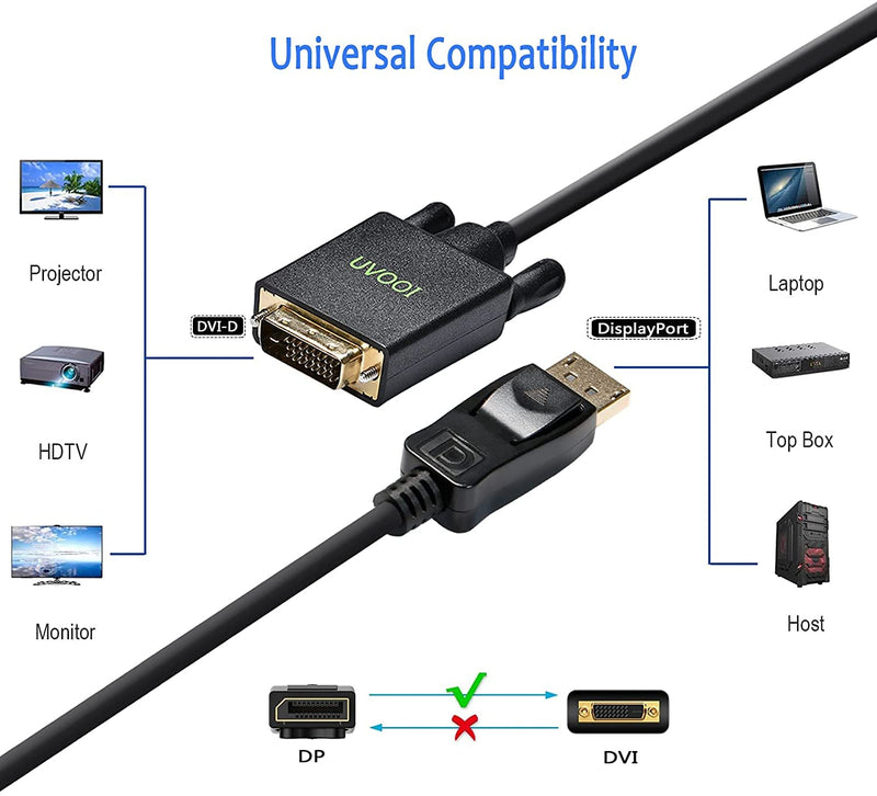  [AUSTRALIA] - DisplayPort to DVI Cable 6ft 3-Pack, UVOOI DP Display Port to DVI-D Cable Male to Male Cord Compatible with Computer, PC, Monitor, TV, Projector and More 6ft-3Pack Black