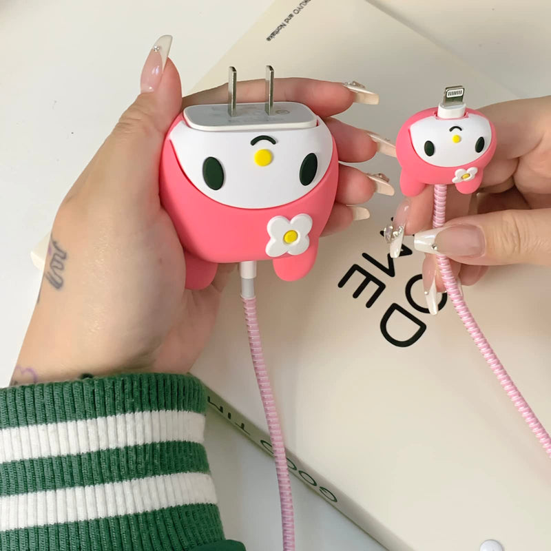  [AUSTRALIA] - 2pcs Protective Case for Apple 20W iPhone USB-C Power Adapter Charger and USB Lightning Cable, 3D Cute Cartoon Designs Protective Case for iPhone Charger S2-Black&Red Cat