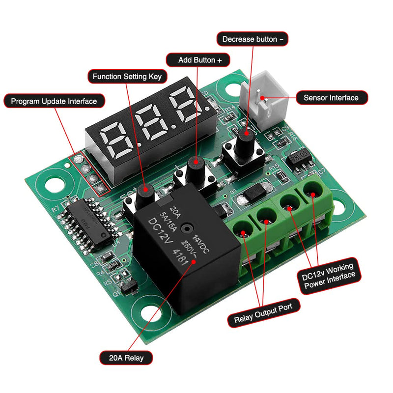  [AUSTRALIA] - VooGenzek Pack of 2 W1209 Temperature Controller Module with Housing, 12V DC Micro Digital Thermostat -50-110°C Electronic Temperature Temp Control Module Switch, with NTC Sensor Probe (Red & Blue) Temperature Controller with Housing