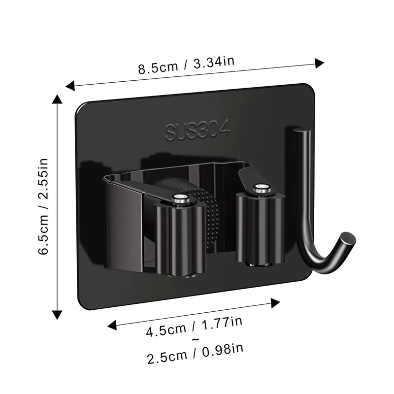  [AUSTRALIA] - 4 Pack Mop Broom Holder Wall Mount, Vayugo Mop Holder Self Adhesive Hanger Wall Mounted, Heavy Duty Stainless Steel Broom Storage Rack with Hooks for Home Garage Laundry Garden, Black