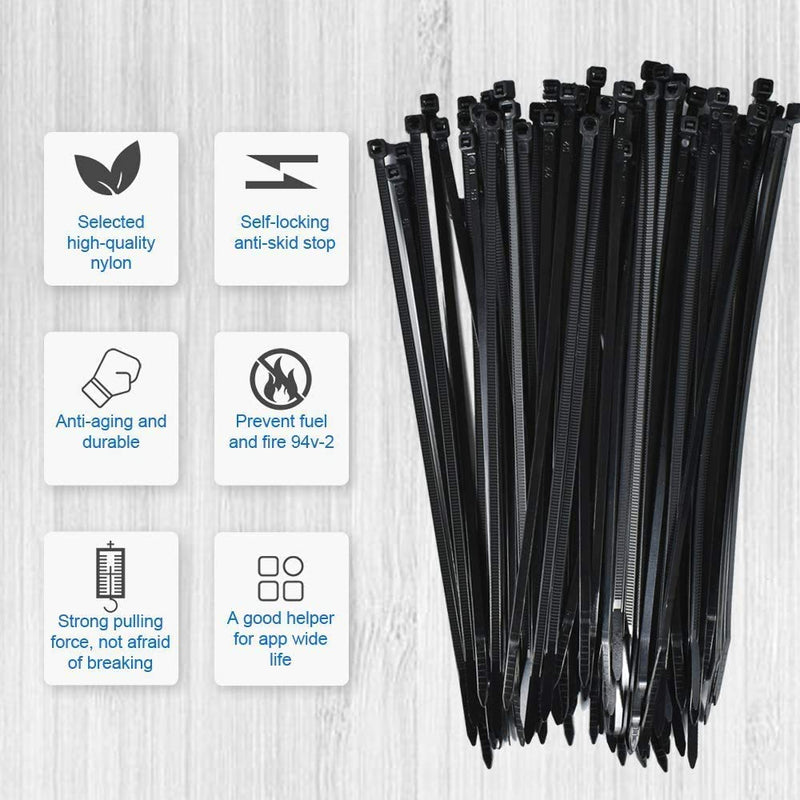  [AUSTRALIA] - Black Cable Tie Zip Self Adhesive Mounts Set, Cable Base Holders with Multi-Purpose Sticky Pads (150mm Zip Ties Length and 2cm Cable Tie Mount) (500) 500