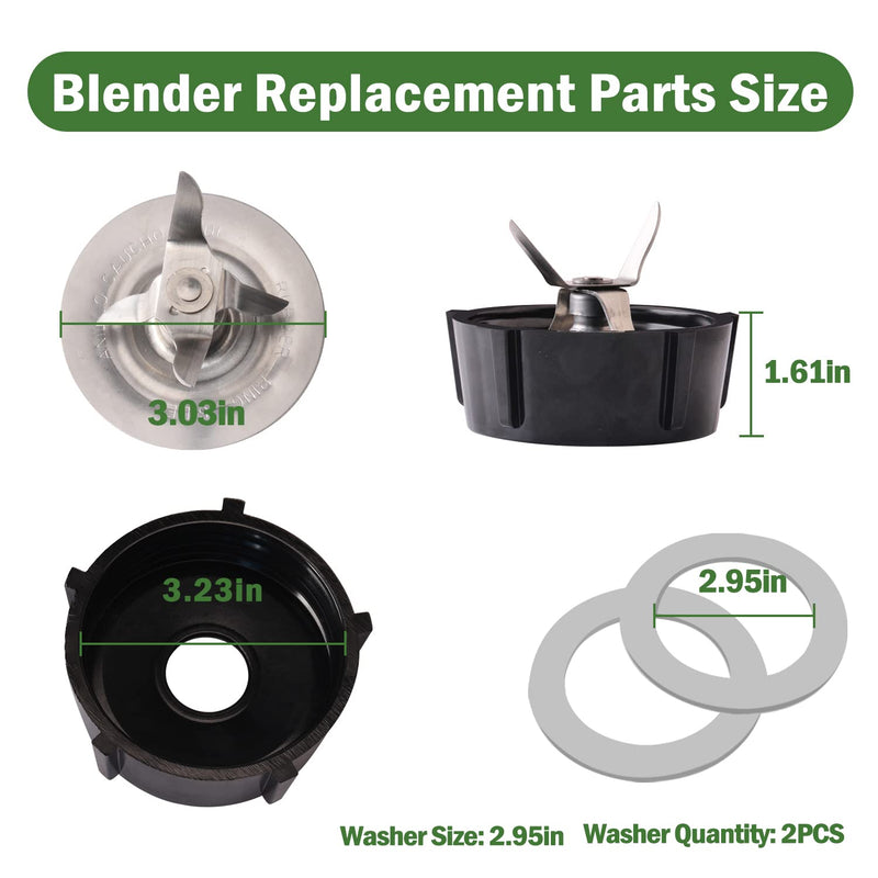  [AUSTRALIA] - 4 Fins for Oster Osterizer Replacement Parts, with Jar Base Cap & 2 Rubber Gasket Accessory, Compatible 4961, 4902 Blenders Part