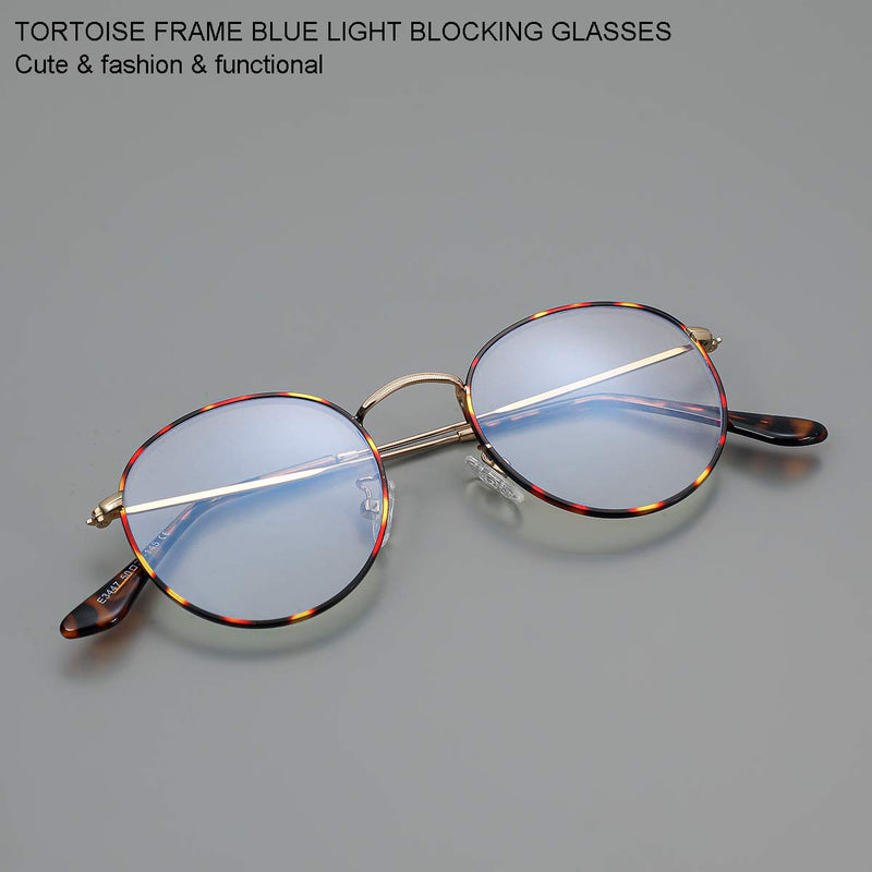 Blue Light Glasses for Women Men, Round Metal Frame Anti Bluelight Lens Computer Glasses 03 Tortoise 50 Millimeters - LeoForward Australia