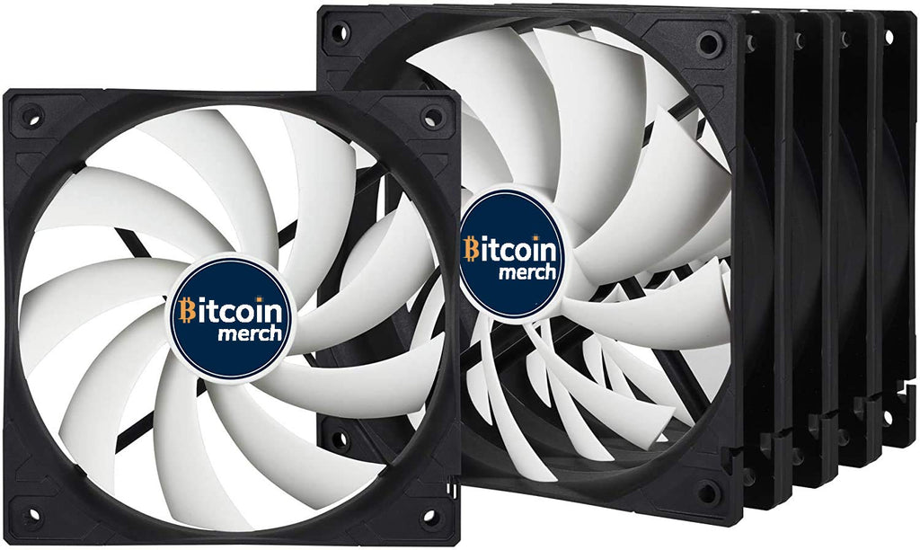  [AUSTRALIA] - BitcoinMerch.com - 5X 120 mm GPU Mining Case Fan, Five Pack, Low Noise, Fan Speed: 1350 RPM - Black/White