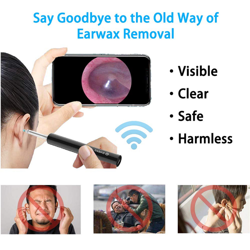 Ear Wax Removal Endoscope Otoscope, Earwax Remover Tools, Scope, with 1080P FHD Camera, 6 Led Lights, Wireless Connected, Compatible with iPhone, iPad, Android Smart Phones & Tablets Black - LeoForward Australia