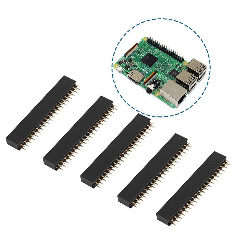  [AUSTRALIA] - 5Pcs Female Pin Headers, 2x20 Pins 2.54m Dual Row Short Pin Headers Connector, PCB Board Pin Header Strip for Raspberry Pi