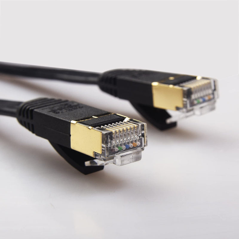  [AUSTRALIA] - REXUS Cat 7 Black Flat Shielded Ethernet Network Cable (6 FT 2 Pack), High Speed 10Gbps LAN Wires Internet Patch Cable with RJ45 Connector Faster Than Cat5/Cat5e/Cat6 (C7F18Hx2) Cat7 - 6 FT * 2 PCS